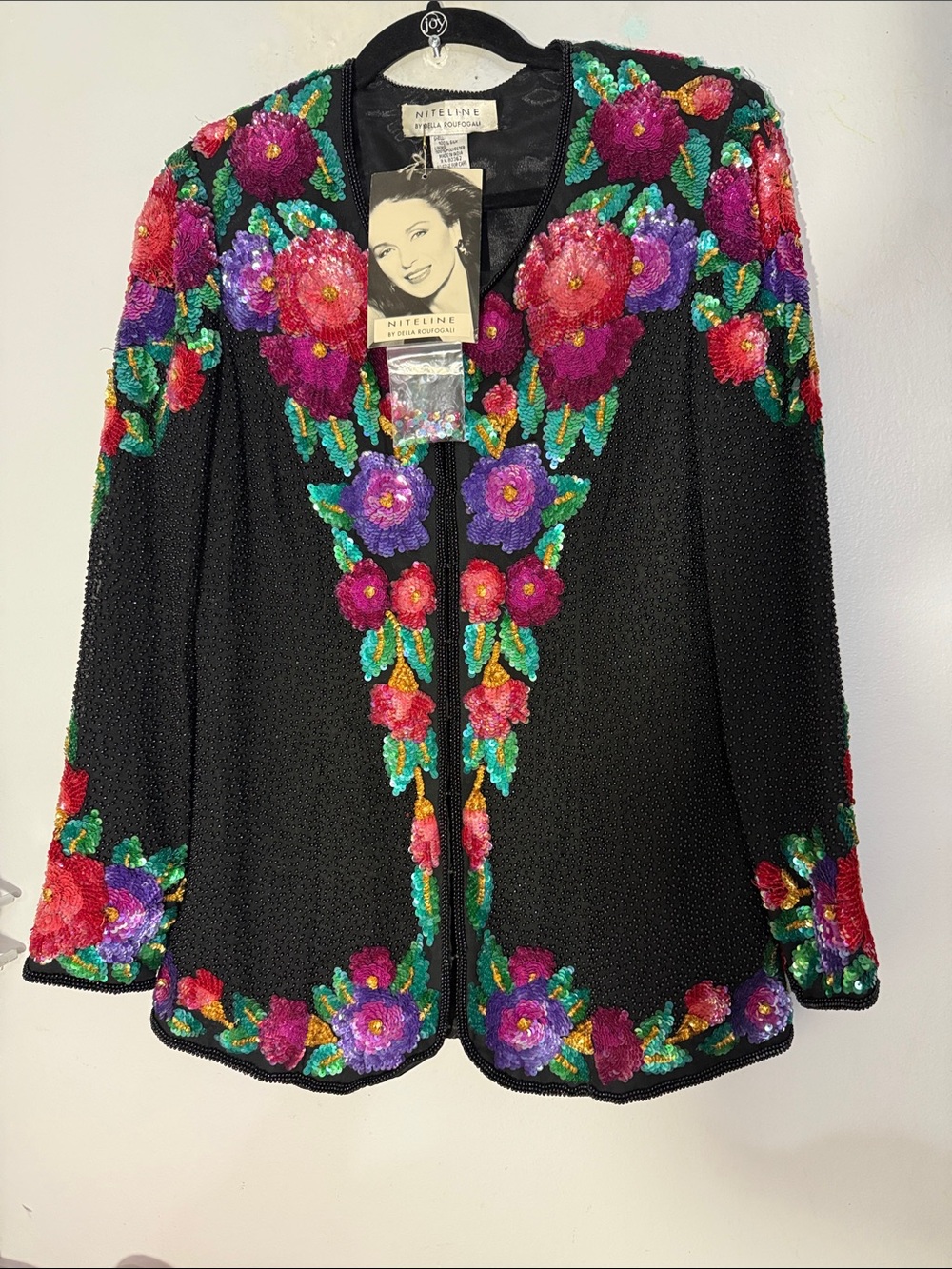 NWT Niteline Vintage Black Beaded and Floral Sequins Embroidered Blazer size SM